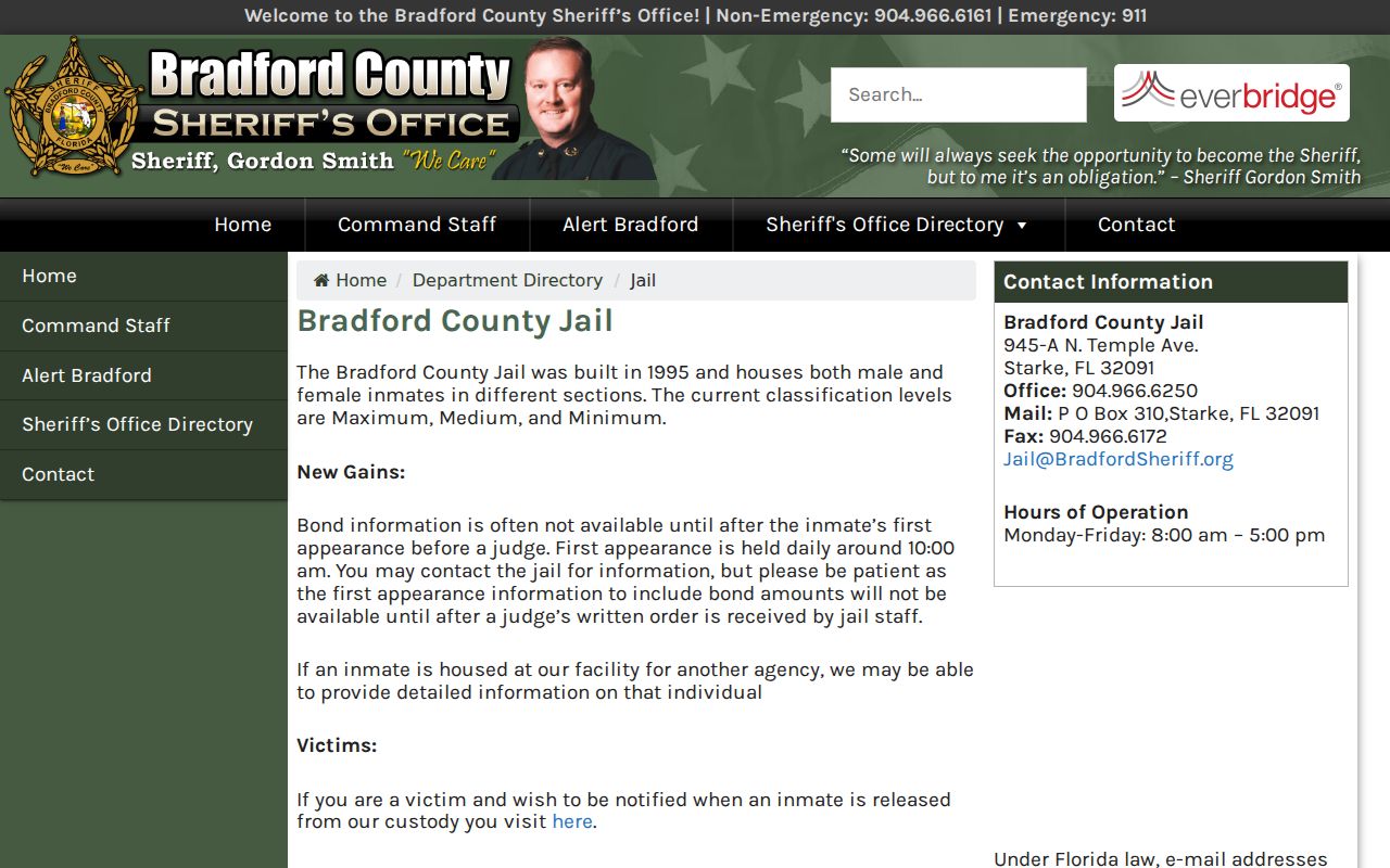 Bradford County Jail official information page