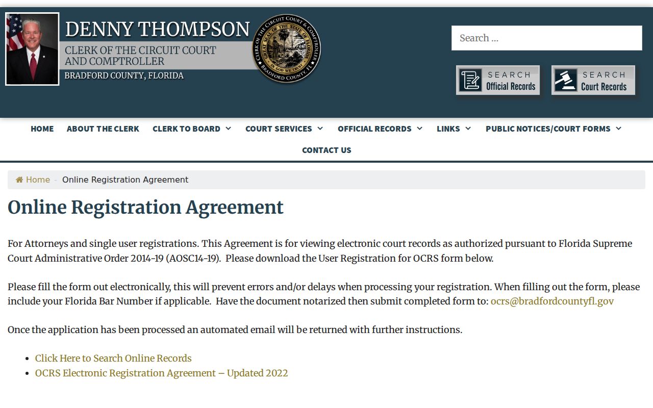 Bradford Clerk online registration agreement