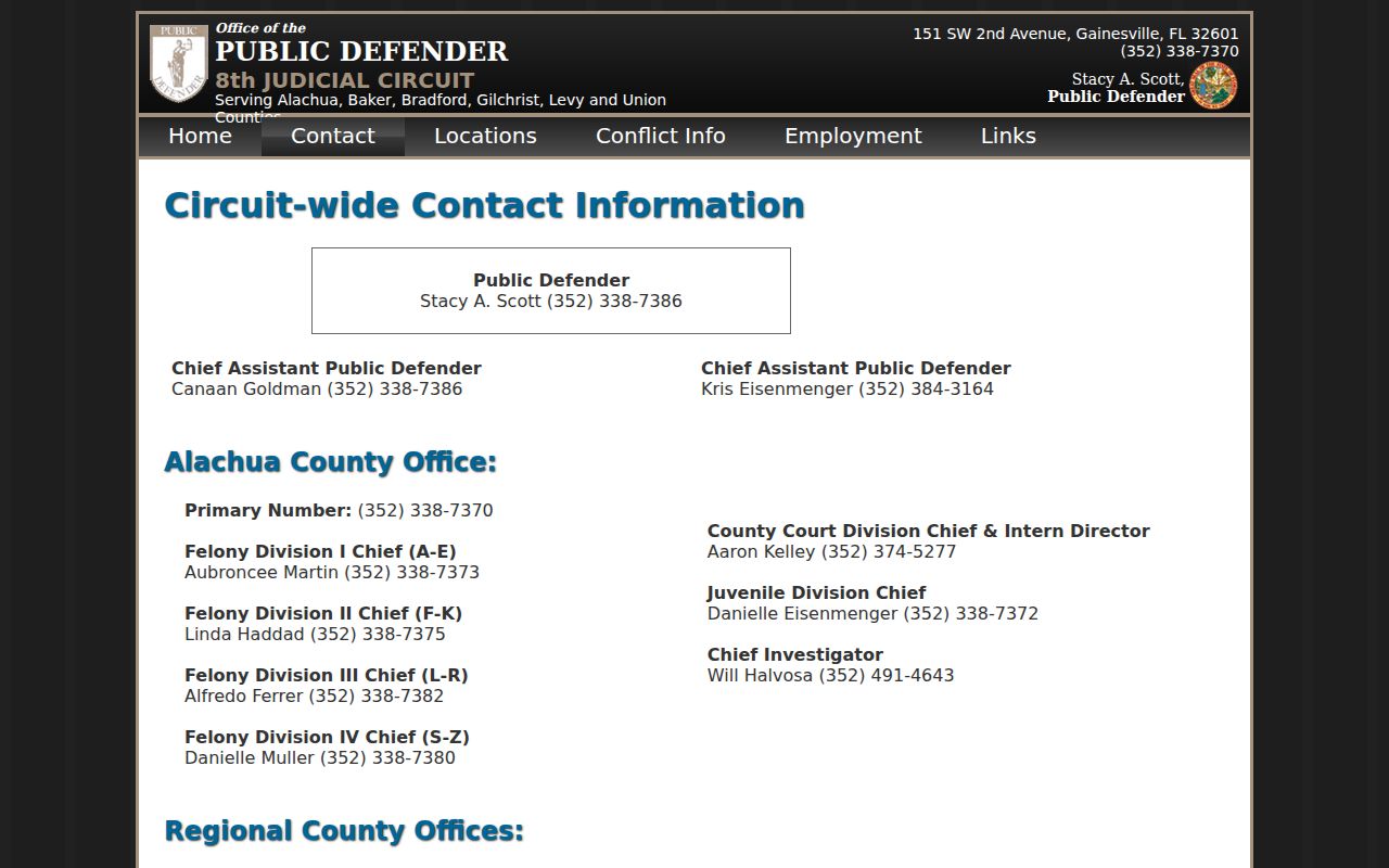 Public Defender Starke branch contact information