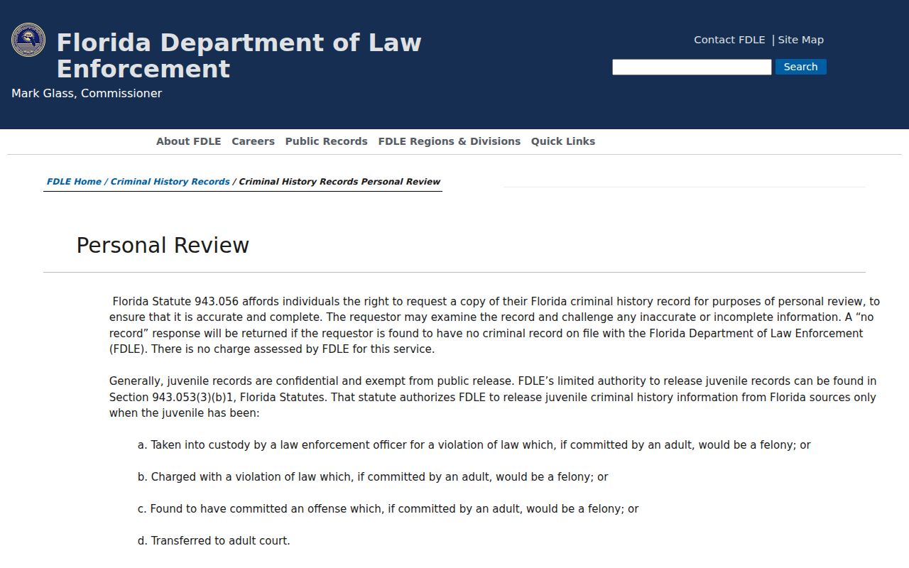 FDLE fingerprint-based Personal Review instructions