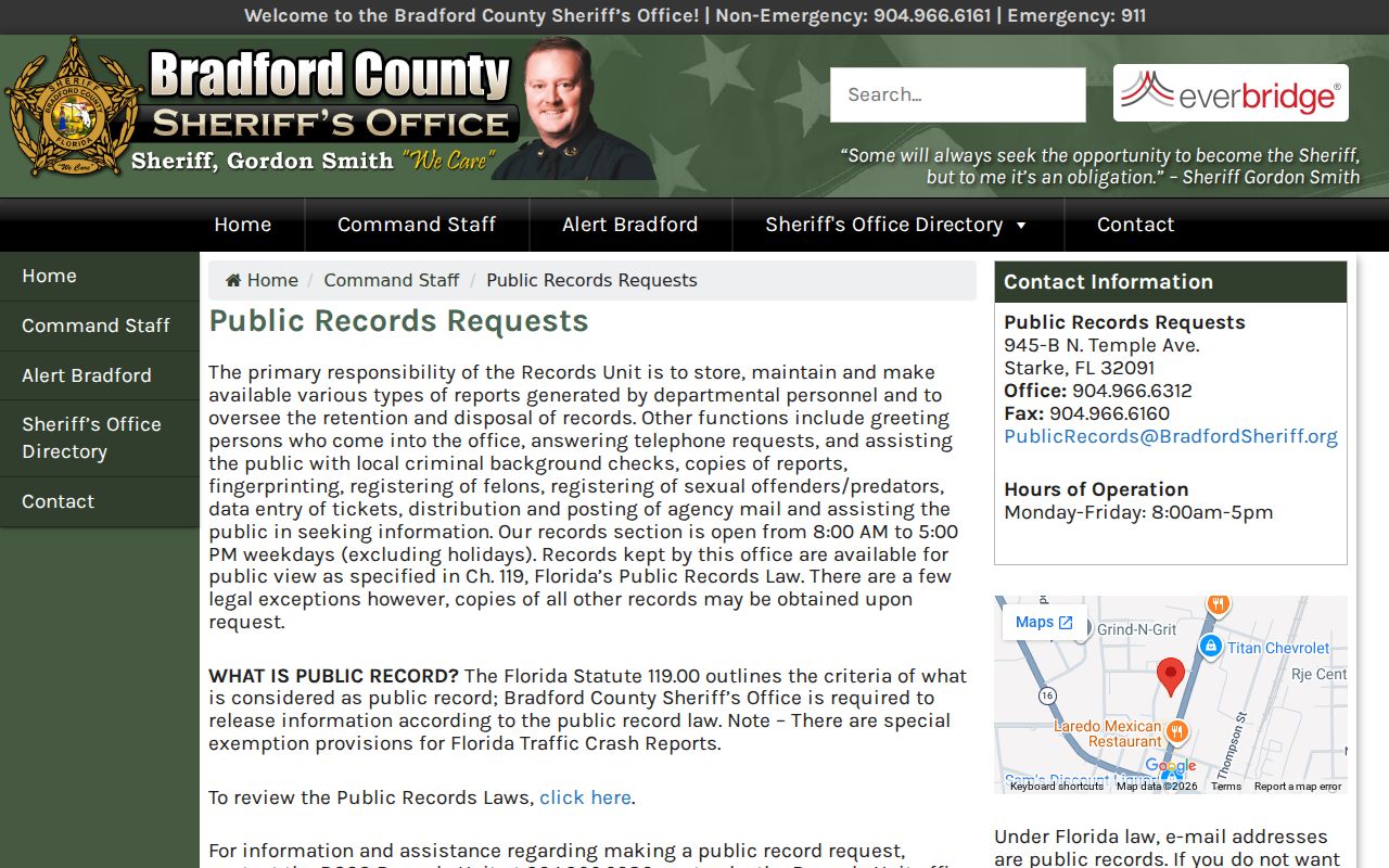 Bradford County Sheriff public-records request information