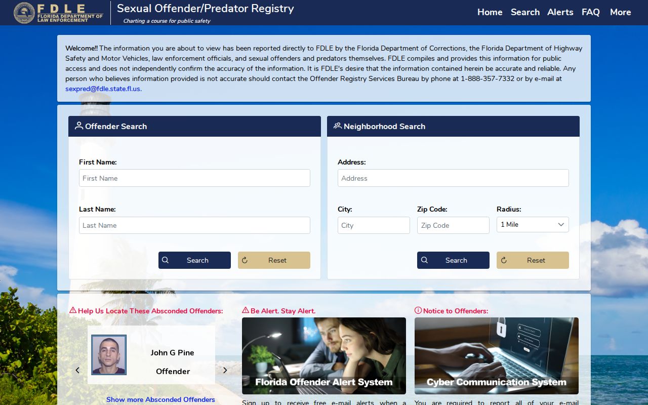 Bradford County sex offender lookup on Florida registry home